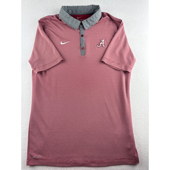 Nike Other - Nike Alabama Crimson Tide Mens L Dri-FIT Micro Stripe Polo Shirt Crimson Grey